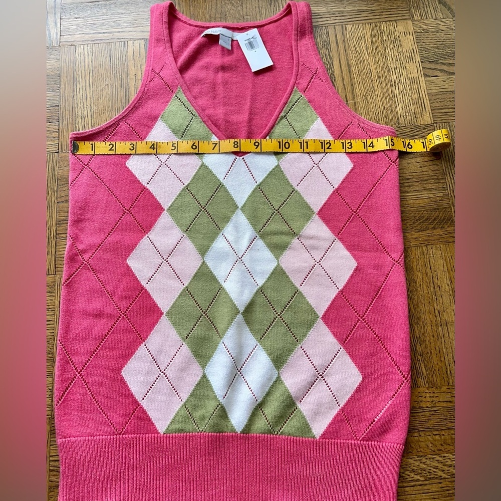 NWT Pink Green Argyle Cotton Sweater Vest - Picture 6 of 7
